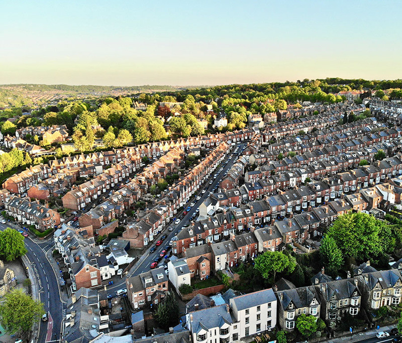 An aerial photo of a housing estate.